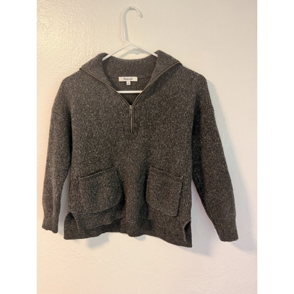 Madewell Merino Wool Blend Half Zip Sweater Gray Pocket Pullover Womens Small - Picture 3 of 10
